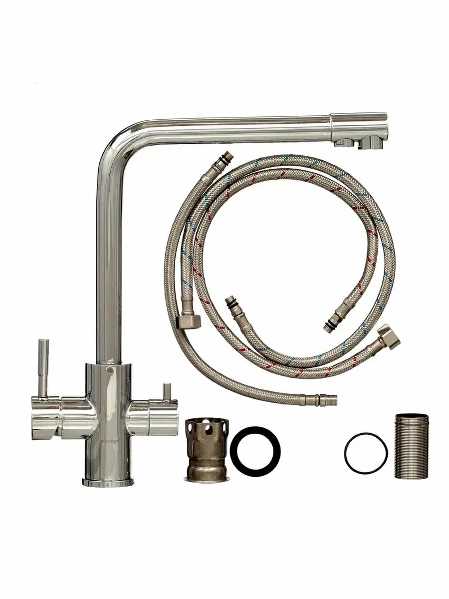 картинка 67-0-747 Смеситель с фильтром, нерж. сталь, прокрытие хром для кухни, крепление гайка, картридж 40мм от базы строительно-отделочных материалов